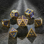 Vintage Luxury: Gold Blue Dragon Scale Metal DND Dice Set