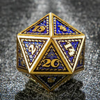 Vintage Luxury: Gold Blue Dragon Scale Metal DND Dice Set