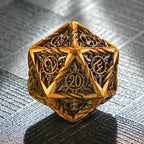 Vintage Sun Pattern Antique Gold Solid Metal RPG Dice Set