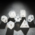 White crystal Black lettered gem D&D dice set