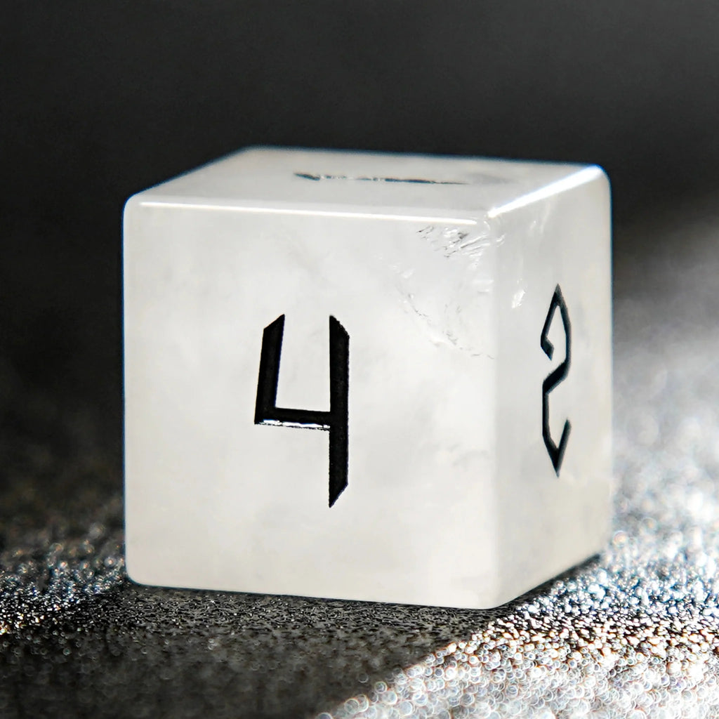 White crystal Black lettered gem D&D dice set