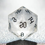 White crystal Black lettered gem D&D dice set