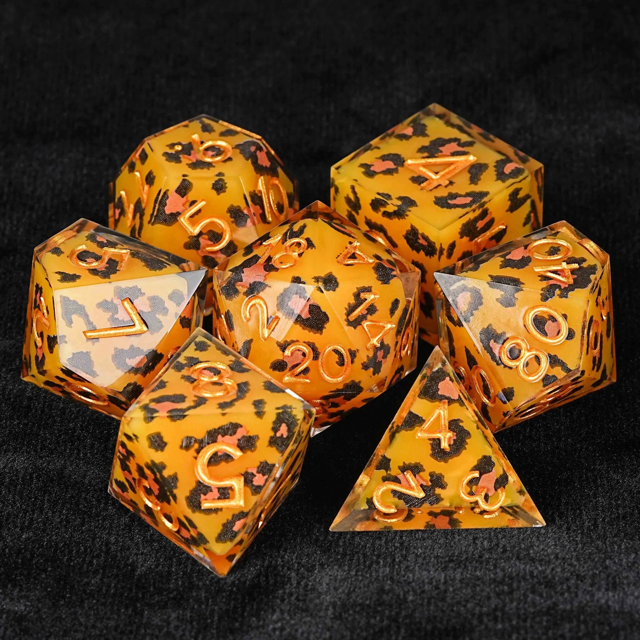 Wild Orange Panther Resin D&D Dice Set