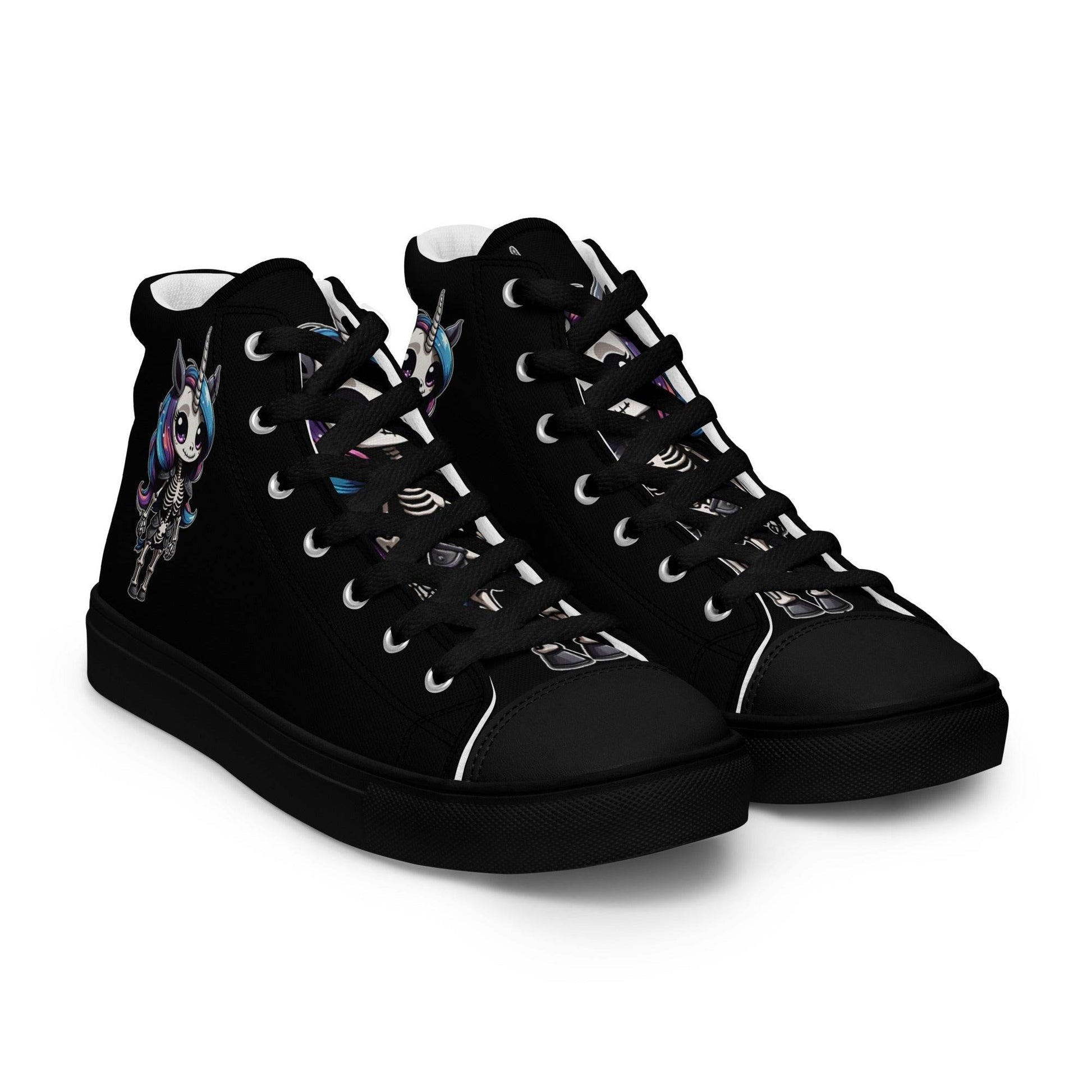 Skeleton Unicorn Women’s High Top Canvas Shoes - 5