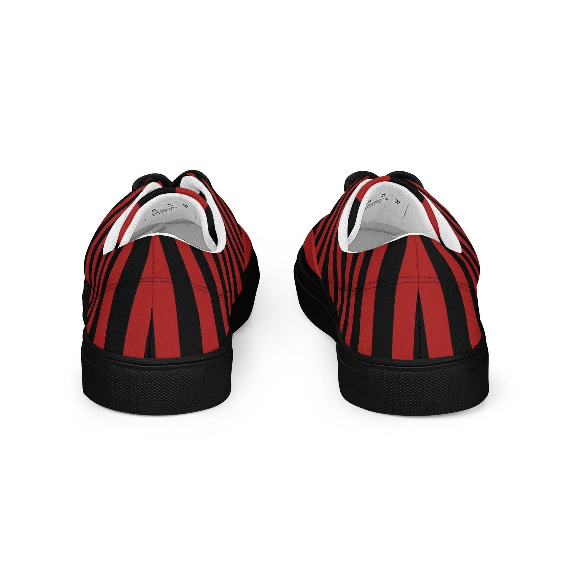 Black and Red Striped Women’s Lace-up Canvas Shoes - 5