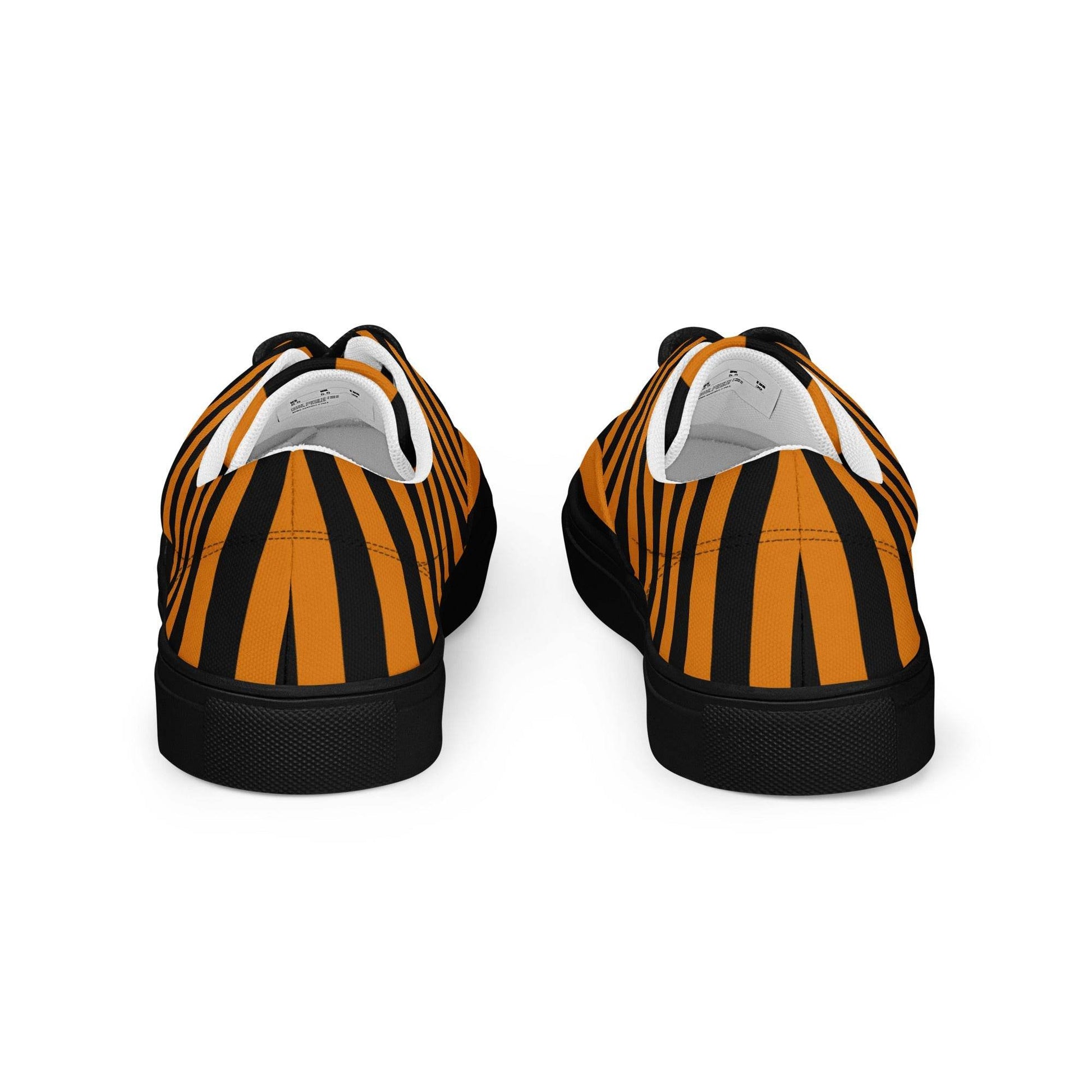 Black and Orange Striped Women’s Lace-up Canvas Shoes - 5