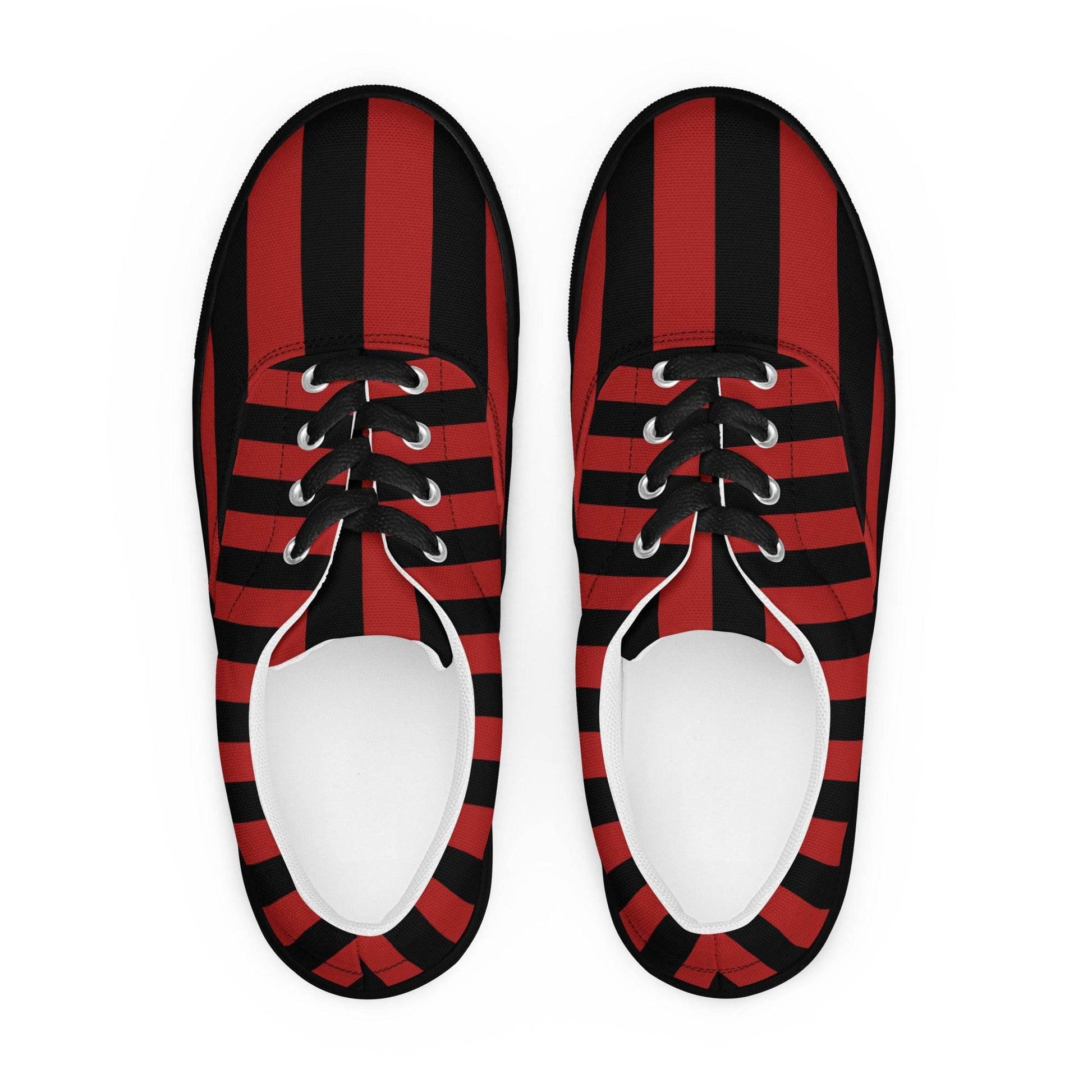 Black and Red Striped Women’s Lace-up Canvas Shoes - 5