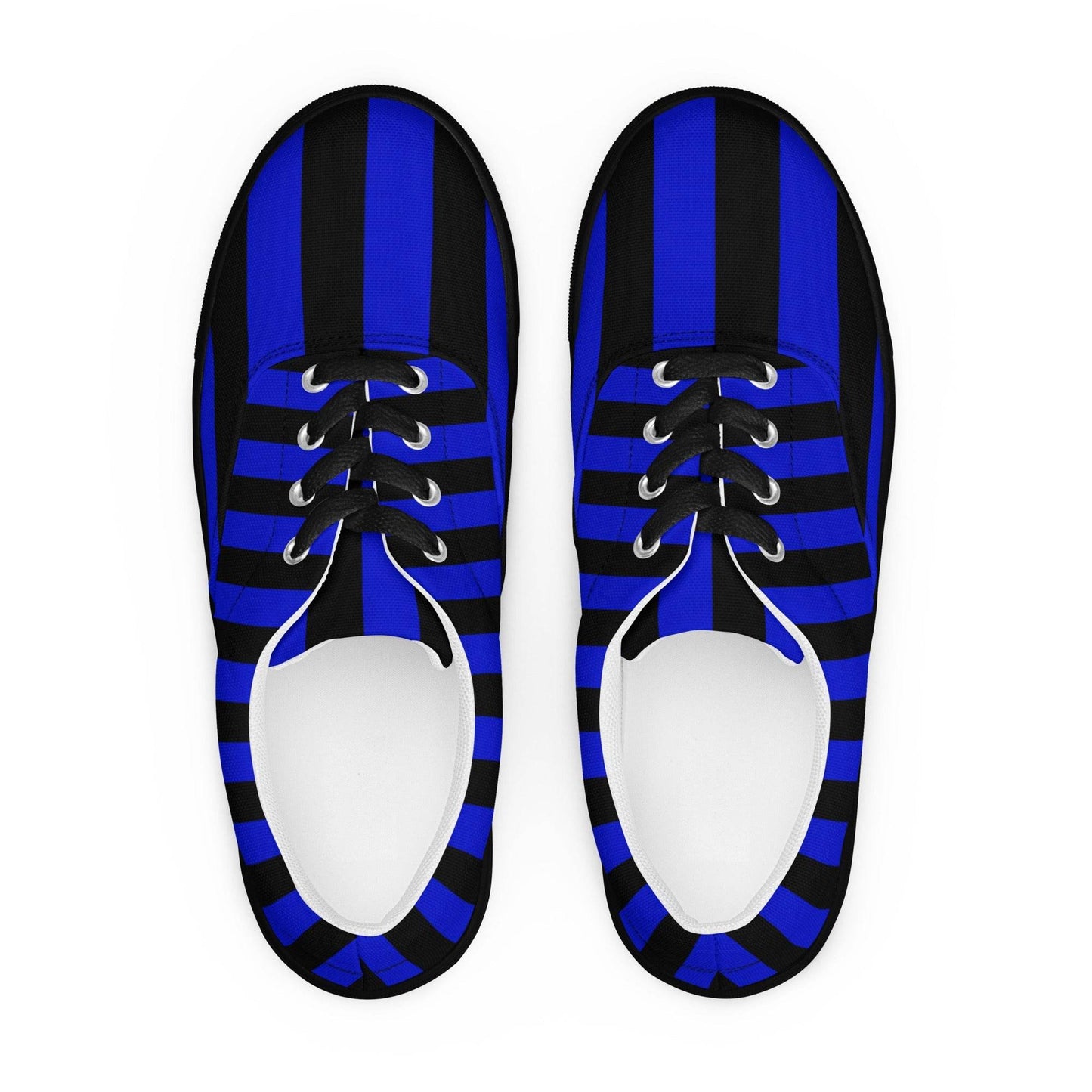 Black and Blue Striped Women’s Lace-up Canvas Shoes - 5