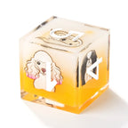 Yellow and white resin cute pet anime dog team polyhedral dice set + white numbers