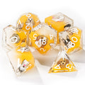 Yellow and white resin cute pet anime dog team polyhedral dice set + white numbers