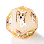 Yellow and white resin cute pet anime dog team polyhedral dice set + white numbers