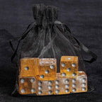 Yellow beer resin silver dots 7xD6 dice set