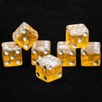 Yellow beer resin silver dots 7xD6 dice set